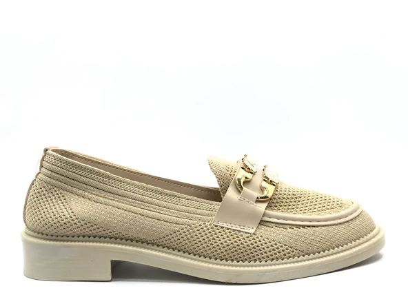 Feles Taş Toka Detaylı Triko Loafer Kadın Babet Ayakkabı - Resim 2