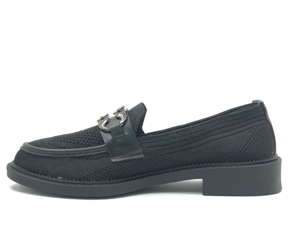 Feles Taş Toka Detaylı Triko Loafer Kadın Babet Ayakkabı - Resim 9