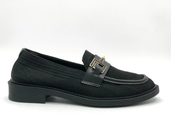 Feles Toka Detaylı Triko Loafer Kadın Babet Ayakkabı - Resim 4