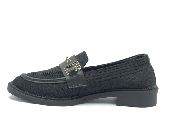 Feles Toka Detaylı Triko Loafer Kadın Babet Ayakkabı - Resim 7