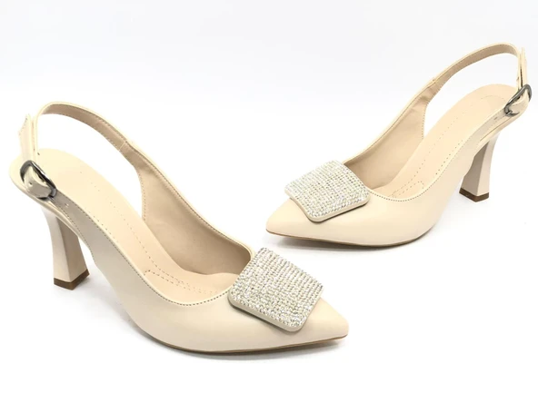 Feles Toka Taş Detaylı Arkası Açık Stiletto Kadın Topuklu Ayakkabı - Resim 20