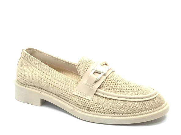 Feles Toka Detaylı Triko Loafer Kadın Babet Ayakkabı - Resim 15