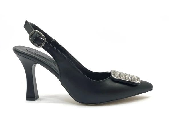 Feles Toka Taş Detaylı Arkası Açık Stiletto Kadın Topuklu Ayakkabı - Resim 12