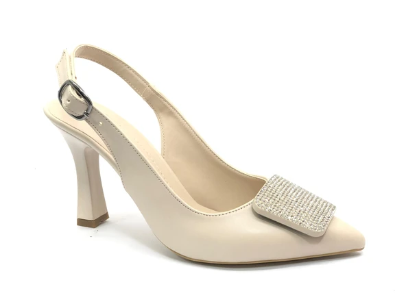 Feles Toka Taş Detaylı Arkası Açık Stiletto Kadın Topuklu Ayakkabı - Resim 22