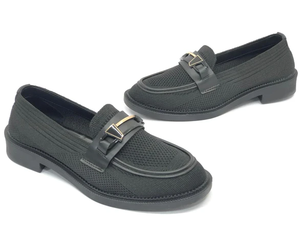 Feles Toka Detaylı Triko Loafer Kadın Babet Ayakkabı - Resim 4