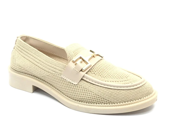 Feles Toka Detaylı Triko Loafer Kadın Babet Ayakkabı - Resim 15