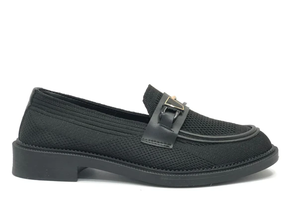 Feles Toka Detaylı Triko Loafer Kadın Babet Ayakkabı - Resim 6