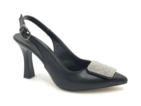 Feles Toka Taş Detaylı Arkası Açık Stiletto Kadın Topuklu Ayakkabı - Resim 4