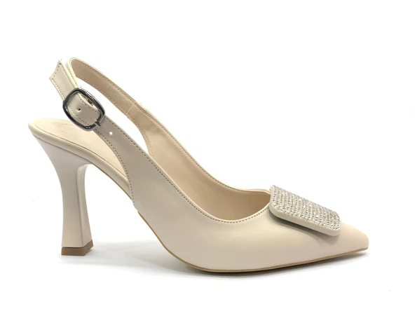 Feles Toka Taş Detaylı Arkası Açık Stiletto Kadın Topuklu Ayakkabı - Resim 23