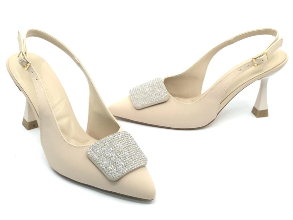 Feles Toka Taş Detaylı Arkası Açık Stiletto Kadın Topuklu Ayakkabı - Resim 9