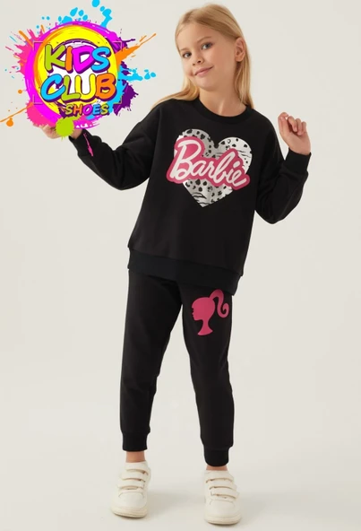 Barbie Lisanslı 1764 Sweatshirt ve Pantolon Alt Üst Kız Çocuk Eşofman Takımı - Resim 4