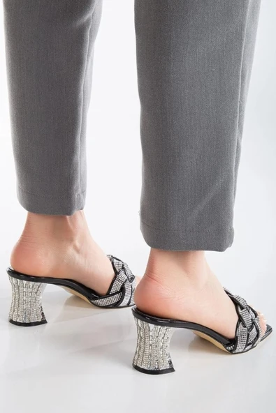 Feles Örgü Taş Detaylı Kadın Topuklu Terlik - Resim 6