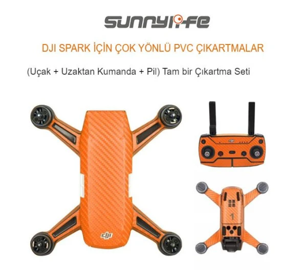 Dji Spark için Turuncu Karbon Grafik Su Geçirmez PVC Cilt Çıkartma Seti