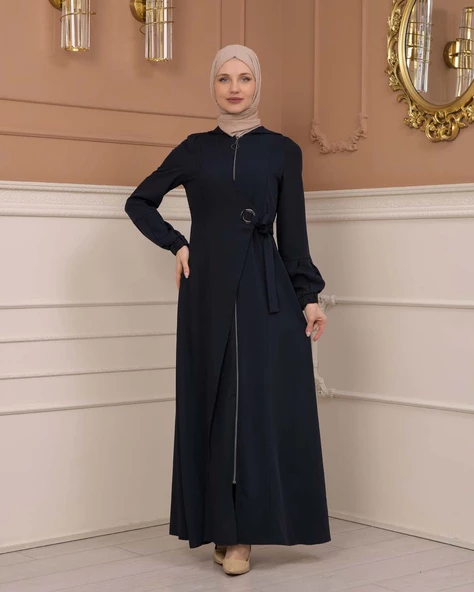 Tesettürlü Kapşonlu Ferace 678 - 2