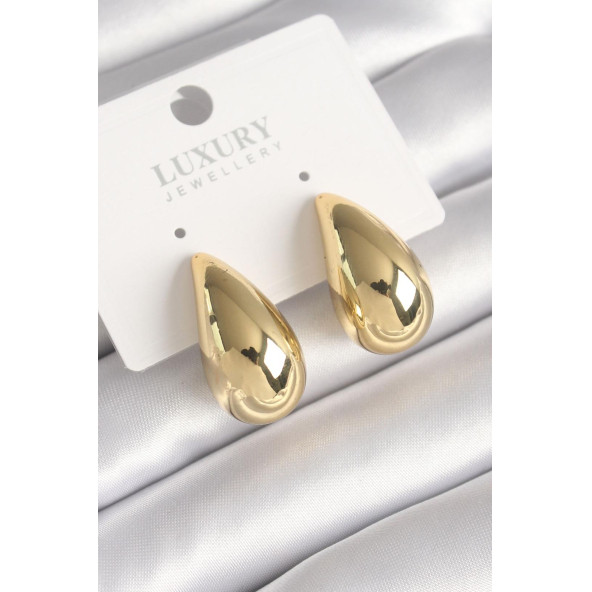 ZÜHRE Pirinç Gold Renk Damla Model Kadın Küpe