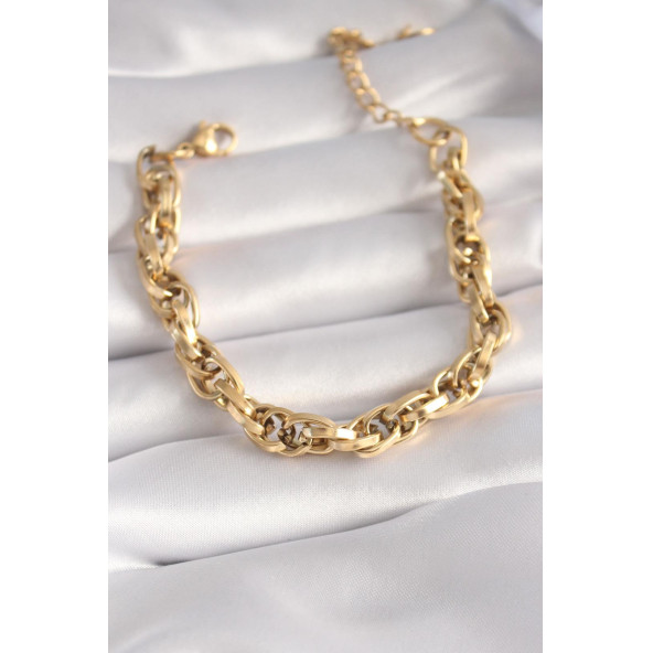 ZÜHRE 316L Çelik Gold Renk Kalın Zincir Model Kadın Bileklik