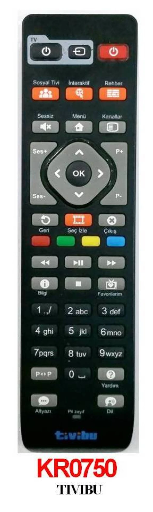 TİVİBU AİRTİES HD BLİSTERLİ ORJİNAL UYDU KUMANDA(RENKLİ TUŞLAR ALTTA)(MENÜ TUŞU VE 1 NOLU TUŞA BS (3 PİLLİ AAA) ürün görseli 1