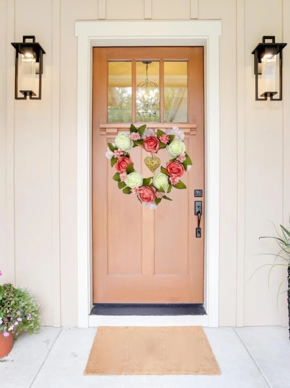 Nettenevime Yapay Çiçek Hasır Kalp Kapı Süsü Pembe Beyaz Şakayık - Resim 3