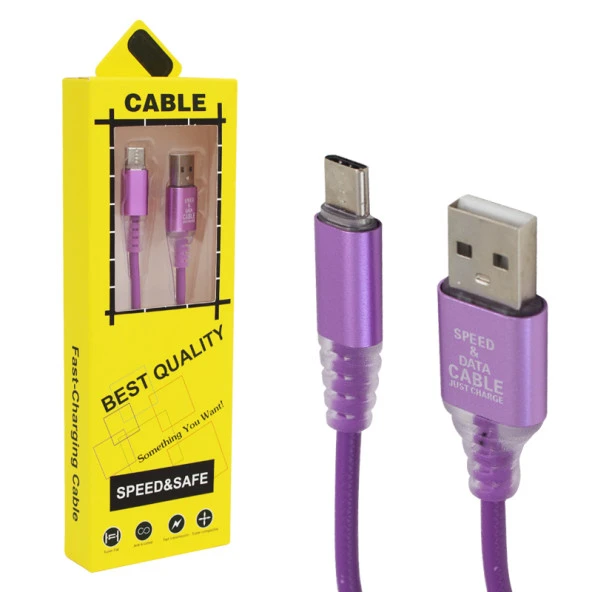 POWERMASTER 3 AMPER ÖRGÜLÜ RGB IŞIKLI TYPE-C USB DATA KABLOSU 1 METRE ürün görseli 1