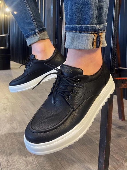 Günlük Ayakkabı T12 Siyah (Beyaz Taban) - Resim 3