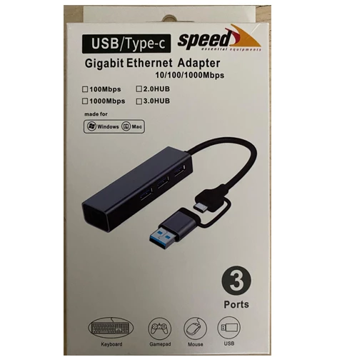 Speed SP-UET01 3 Port USB Type-C to Ethernet Gigabit Ethernet Rj45 Çevirici