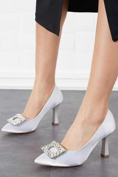 Feles Kare Taş Detaylı Stiletto Kadın Topuklu Ayakkabı - Resim 2