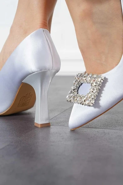 Feles Kare Taş Detaylı Stiletto Kadın Topuklu Ayakkabı - Resim 7