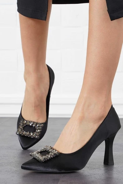 Feles Kare Taş Detaylı Stiletto Kadın Topuklu Ayakkabı - Resim 3