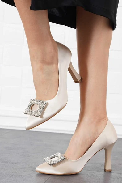 Feles Kare Taş Detaylı Stiletto Kadın Topuklu Ayakkabı - Resim 8