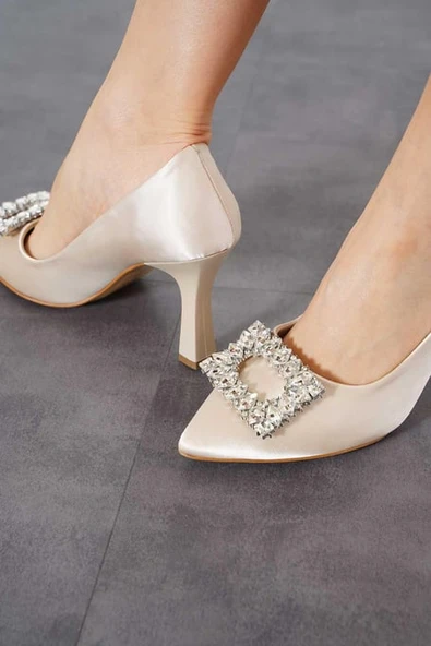 Feles Kare Taş Detaylı Stiletto Kadın Topuklu Ayakkabı - Resim 9