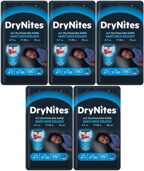 Drynites Emici Gece Külodu/Külot Bez Erkek 4-7 Yaş 17-30KG Small 50Adet 5PK*10 Alt Islatmalara Karşı ürün görseli