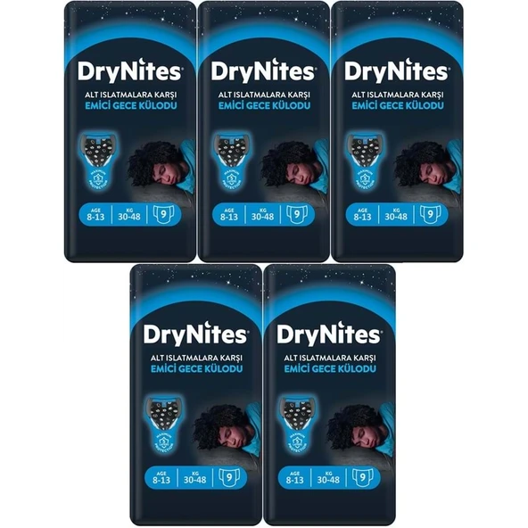 Drynites Emici Gece Külodu/Külot Bez Erkek 8-13 Yaş 30-48KG Large 45Adet 5PK*9 Alt Islatmalara Karşı ürün görseli 1