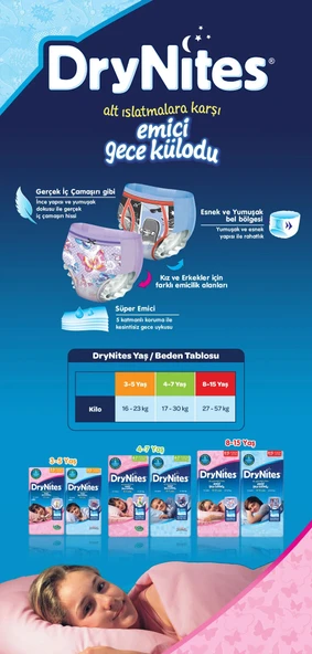 Drynites Emici Gece Külodu/Külot Bez Kız 4-7 Yaş 17-30KG Large 120Adet 12PK*10 Alt Islatmalara Karşı - 8