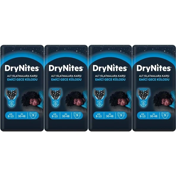 Drynites Emici Gece Külodu/Külot Bez Erkek 8-13Yaş 30-48KG Large 36 Adet 4PK*9 Alt Islatmalara Karşı ürün görseli