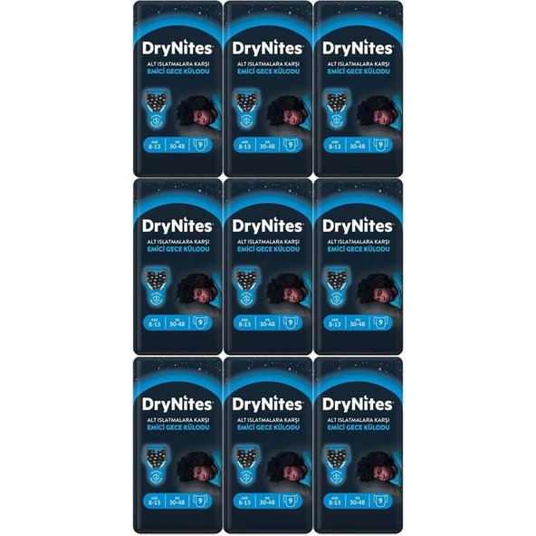 Drynites Emici Gece Külodu/Külot Bez Erkek 8-13 Yaş 30-48KG Large 81 Adet 9PK*9 AltIslatmalara Karşı ürün görseli