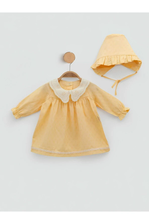 Kız Bebek Şapkalı Önü Dantelli Elbise 3-12 Aylık  Sarı 3-6 AY