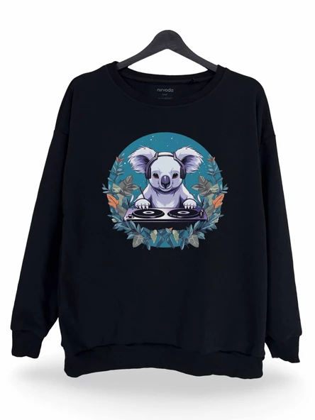 DJ Koala Baskılı Unisex Bisiklet Yaka Oversize Sweatshirt