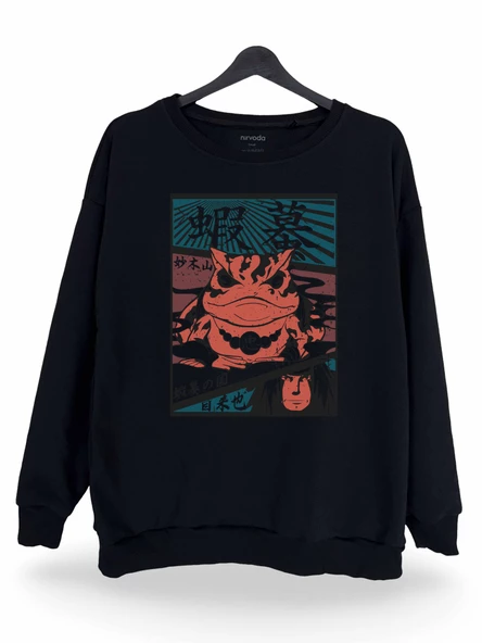 Gama Naruto Baskılı Unisex Bisiklet Yaka Oversize Sweatshirt Anime Manga