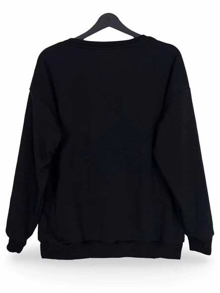 Gotik Pers Kedisi Baskılı Unisex Bisiklet Yaka Oversize Sweatshirt