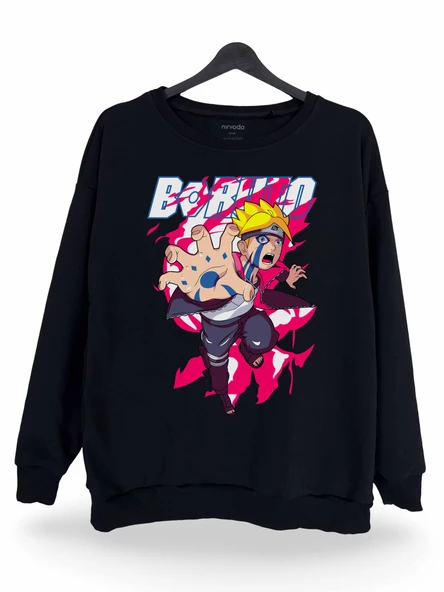 Boruto Naruto Baskılı Unisex Bisiklet Yaka Oversize Sweatshirt Anime Manga