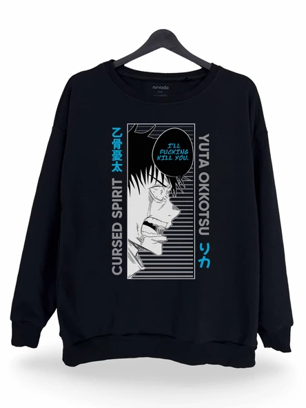 Yuta Okkotsu Jujutsu Kaisen Baskılı Unisex Bisiklet Yaka Oversize Sweatshirt Anime Manga