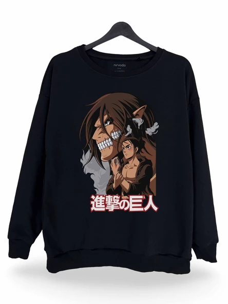 A Los Titanes Shingeki no Kyojin Baskılı Unisex Bisiklet Yaka Oversize Sweatshirt Anime Manga