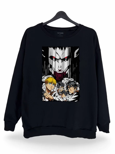 v6 Attack on Titan Baskılı Unisex Bisiklet Yaka Oversize Sweatshirt Anime Manga