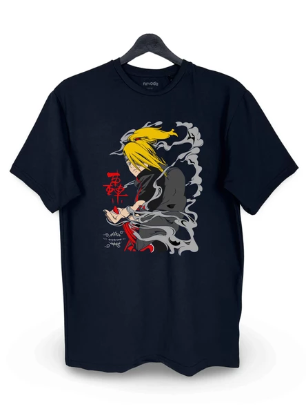 Deidara Naruto Baskılı Loose Fit Bisiklet Yaka Tişört Anime Manga Siyah