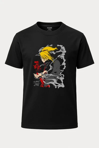 Deidara Naruto Baskılı Loose Fit Bisiklet Yaka Tişört Anime Manga Siyah