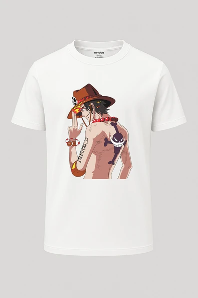 Ace One Piece Baskılı Loose Fit Bisiklet Yaka Tişört Anime Manga - Resim 5