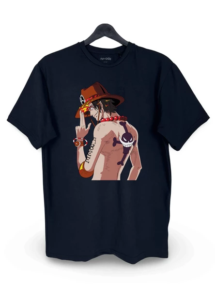 Ace One Piece Baskılı Loose Fit Bisiklet Yaka Tişört Anime Manga