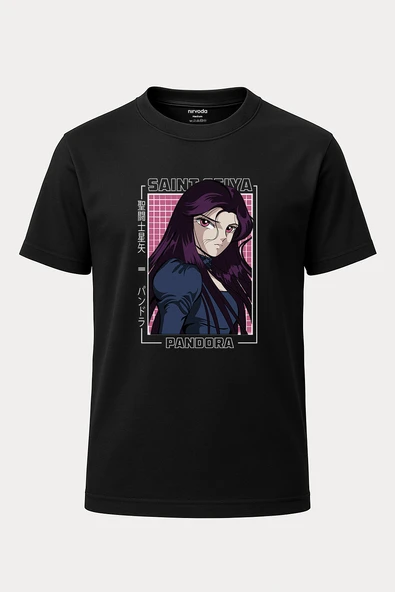 Pandora Saint Seiya Baskılı Loose Fit Bisiklet Yaka Tişört Anime Manga Siyah