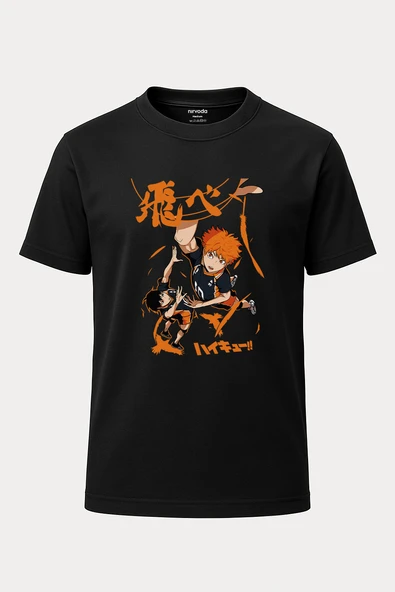 Haikyuu Baskılı Loose Fit Bisiklet Yaka Tişört Anime Manga