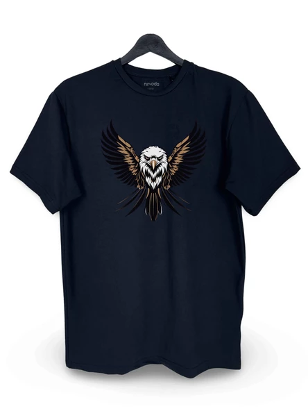 Kahve Kartal Baskılı Loose Fit Bisiklet Yaka Unisex Tişört